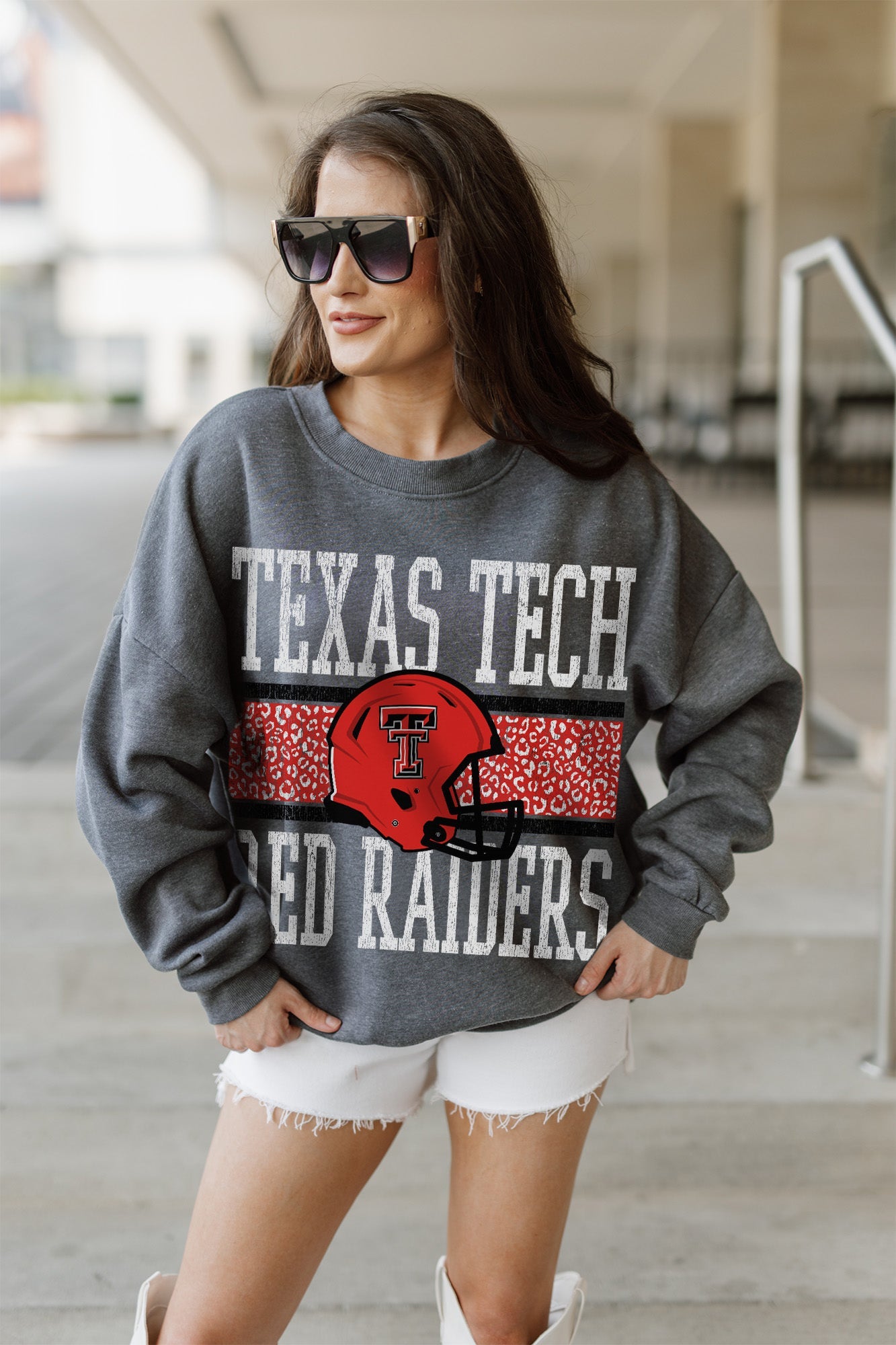 TEXAS TECH RED RAIDERS WILD TAILGATE PREMIUM FLEECE DROP SHOULDER CREWNECK PULLOVER