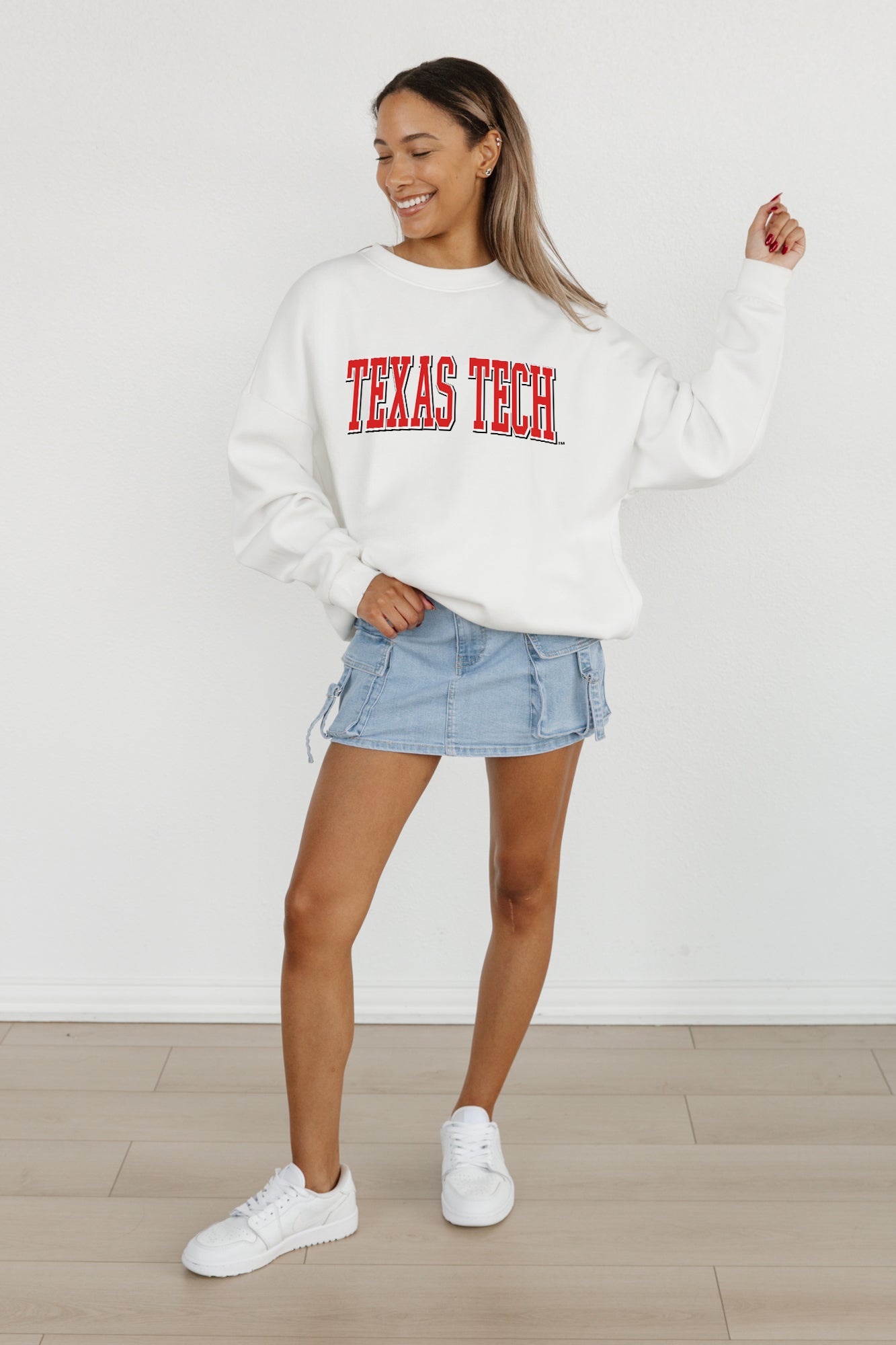 TEXAS TECH RED RAIDERS ALL-STAR APPEAL PREMIUM FLEECE DROP SHOULDER CREWNECK PULLOVER BY MADI PREWETT TROUTT