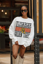 TUSKEGEE GOLDEN TIGERS FAIR CATCH PREMIUM FLEECE DROP SHOULDER CREWNECK PULLOVER