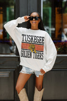 TUSKEGEE GOLDEN TIGERS FAIR CATCH PREMIUM FLEECE DROP SHOULDER CREWNECK PULLOVER