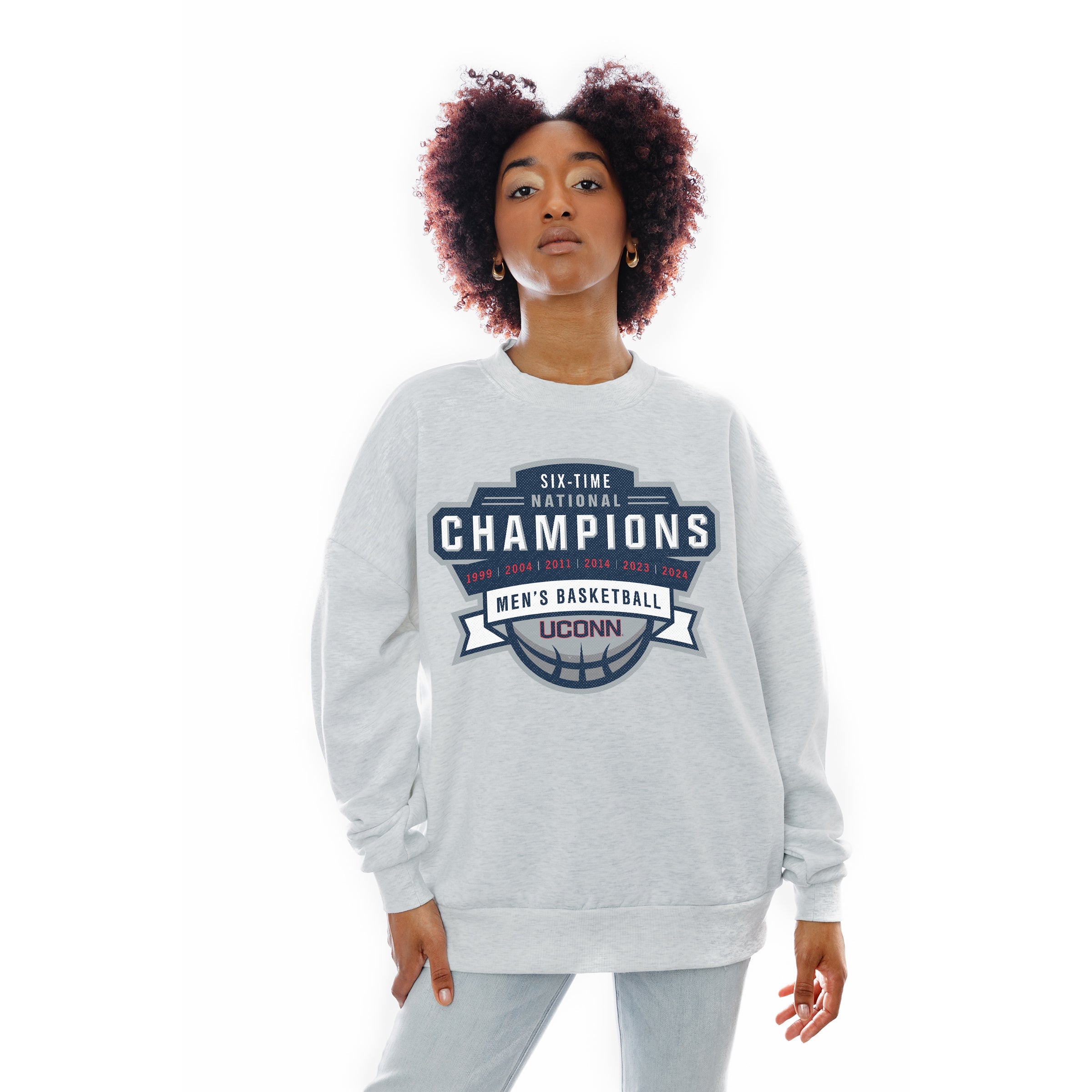 UCONN HUSKIES SIX-TIME CHAMPIONS PREMIUM FLEECE DROP SHOULDER CREWNECK PULLOVER