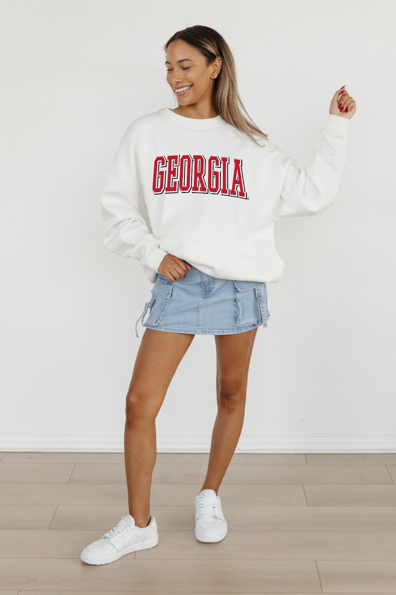 GEORGIA BULLDOGS ALL-STAR APPEAL PREMIUM FLEECE DROP SHOULDER CREWNECK PULLOVER BY MADI PREWETT TROUTT