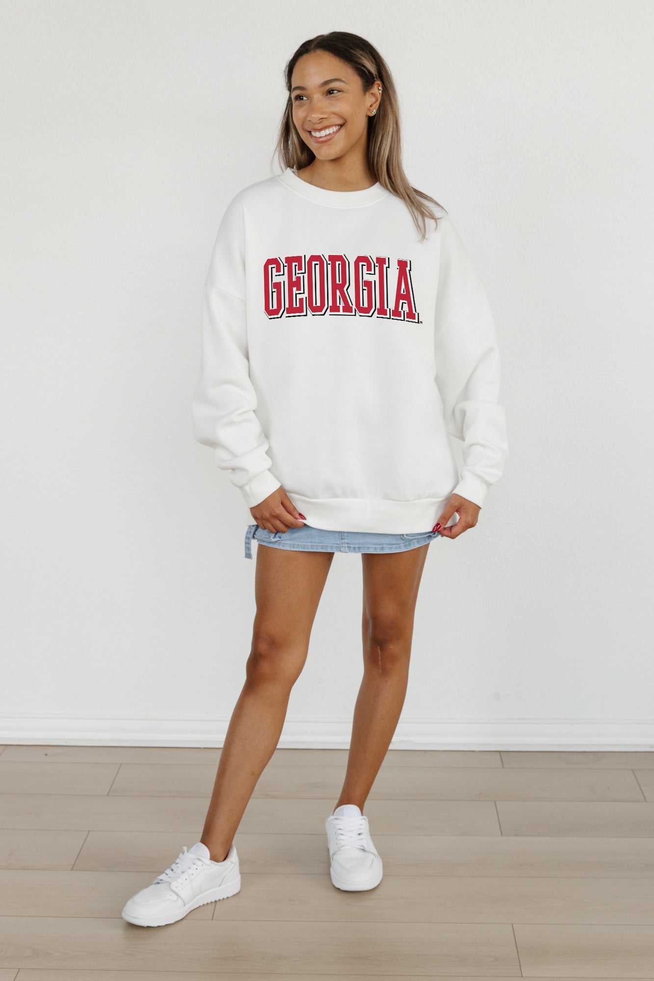 GEORGIA BULLDOGS ALL-STAR APPEAL PREMIUM FLEECE DROP SHOULDER CREWNECK PULLOVER BY MADI PREWETT TROUTT