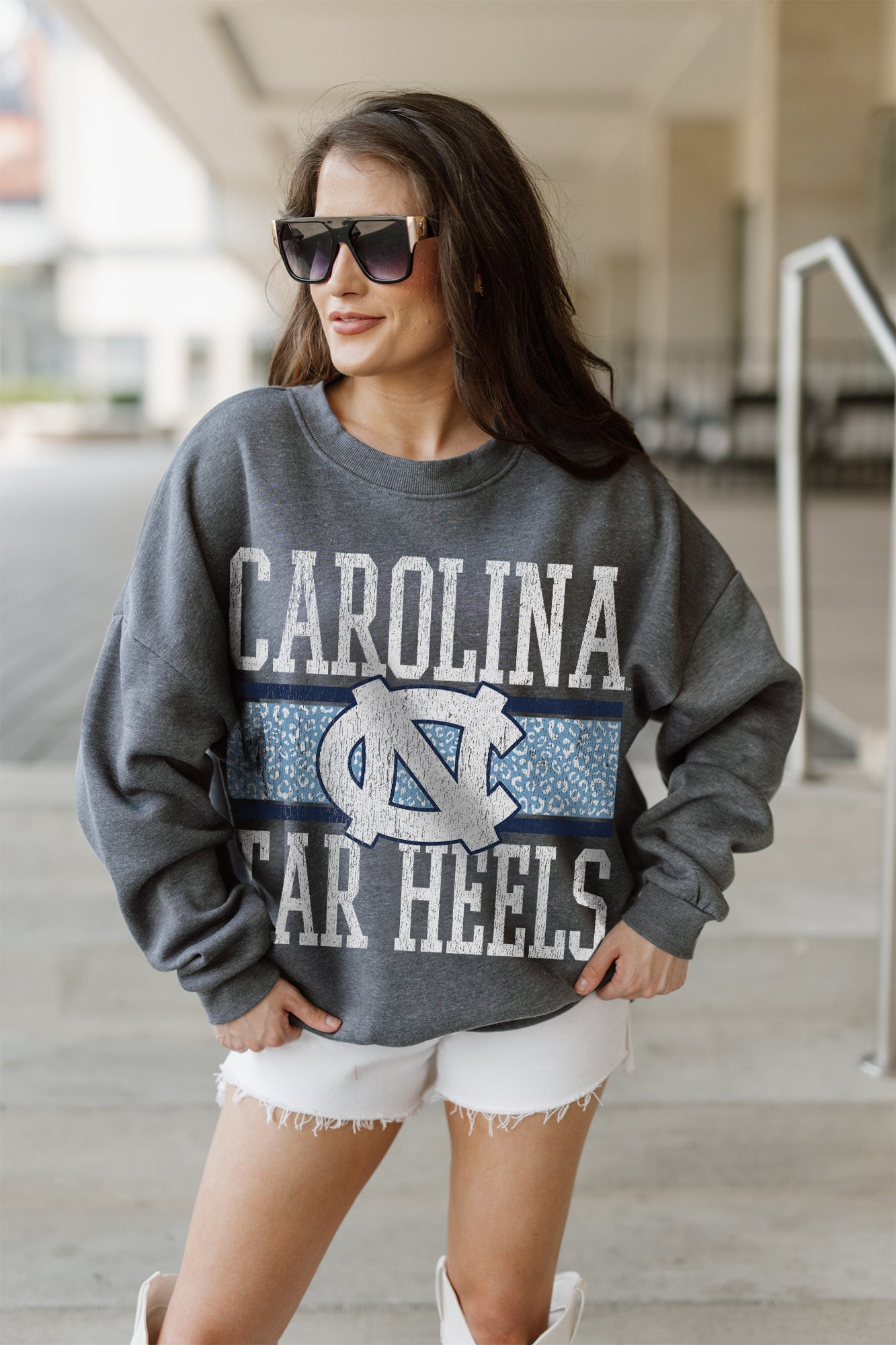 NORTH CAROLINA TAR HEELS WILD TAILGATE PREMIUM FLEECE DROP SHOULDER CREWNECK PULLOVER