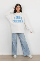 NORTH CAROLINA TAR HEELS ALL-STAR STYLE PREMIUM FLEECE DROP SHOULDER CREWNECK PULLOVER BY MADI PREWETT TROUTT