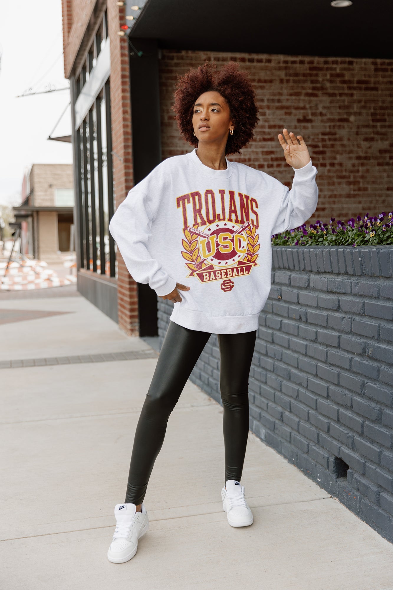 USC TROJANS BASES LOADED PREMIUM FLEECE DROP SHOULDER CREWNECK PULLOVER