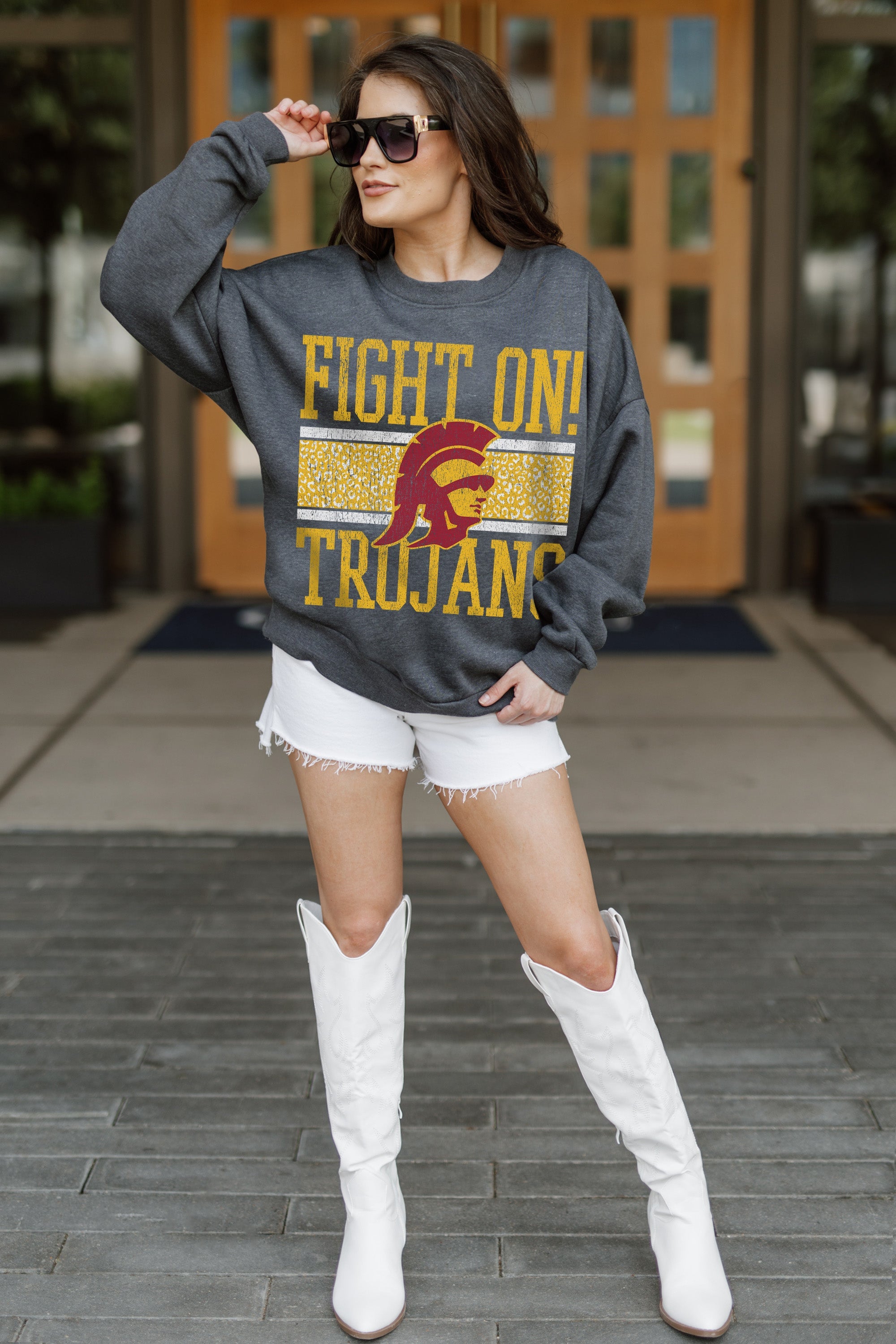 USC TROJANS WILD TAILGATE PREMIUM FLEECE DROP SHOULDER CREWNECK PULLOVER