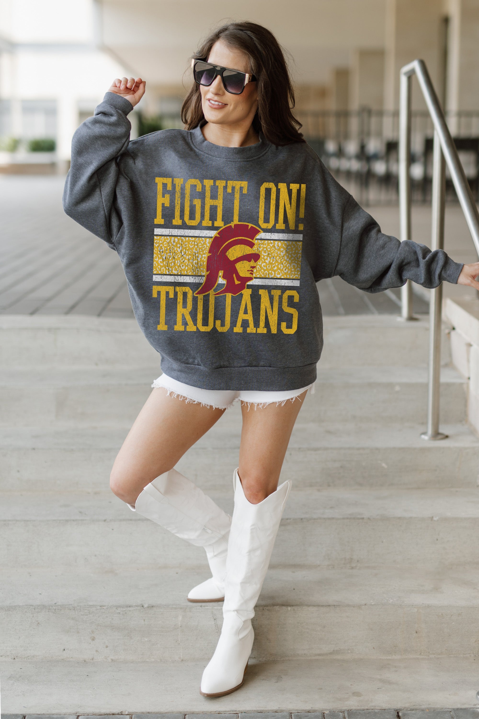 USC TROJANS WILD TAILGATE PREMIUM FLEECE DROP SHOULDER CREWNECK PULLOVER