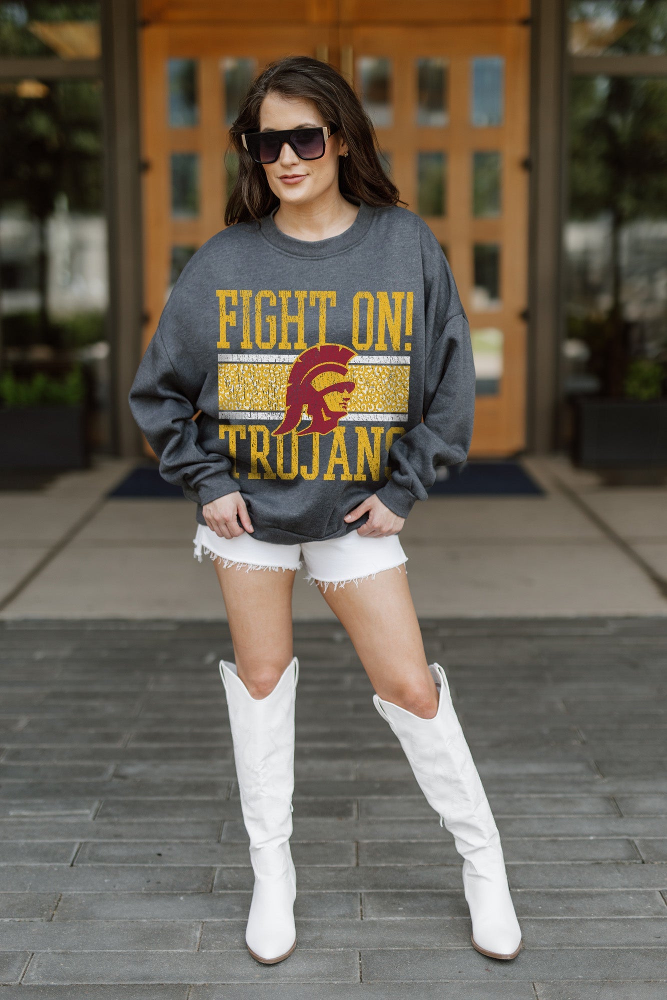 USC TROJANS WILD TAILGATE PREMIUM FLEECE DROP SHOULDER CREWNECK PULLOVER