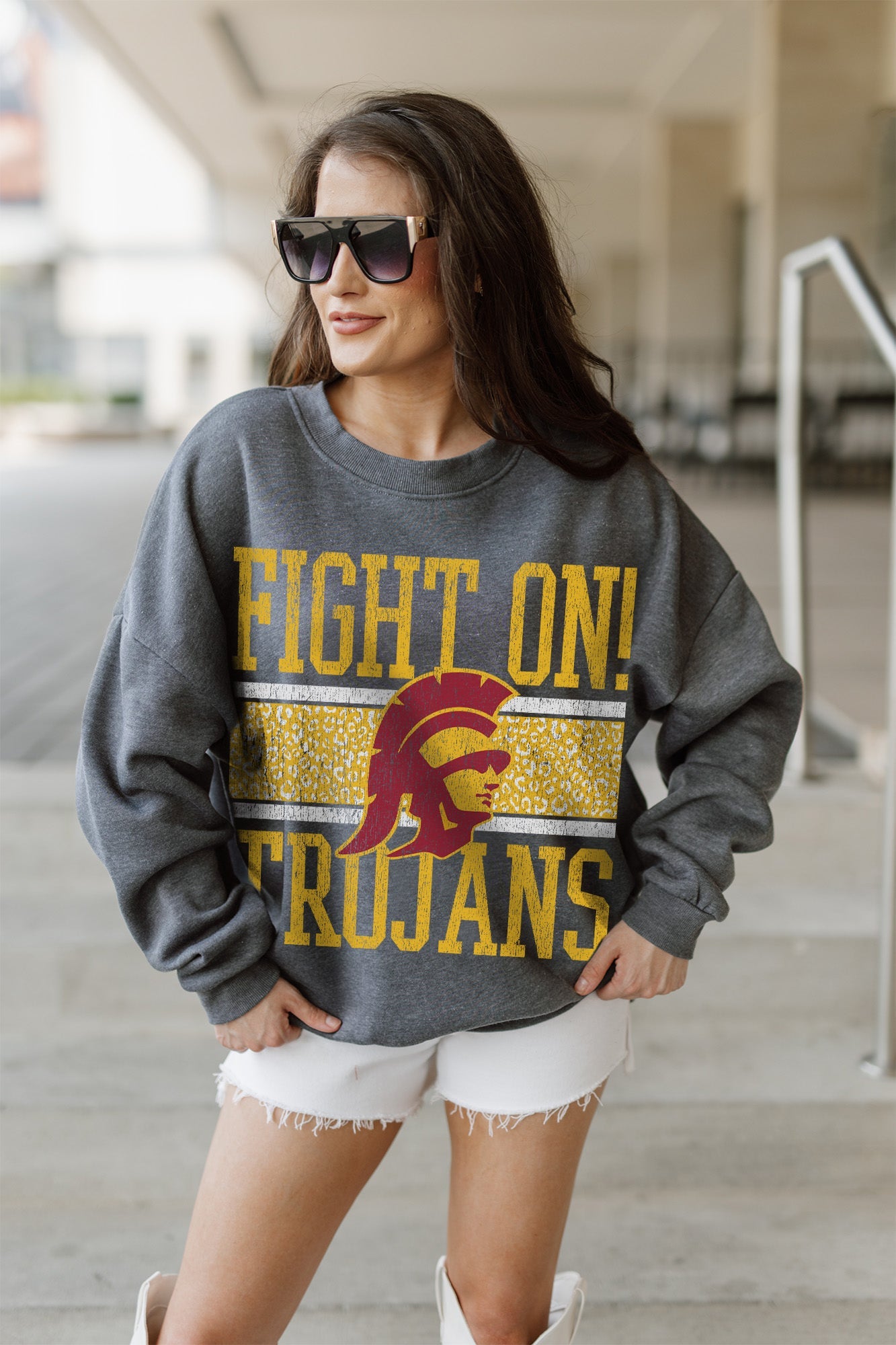 USC TROJANS WILD TAILGATE PREMIUM FLEECE DROP SHOULDER CREWNECK PULLOVER