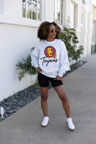 USC TROJANS GOING WILD PREMIUM FLEECE DROP SHOULDER CREWNECK PULLOVER