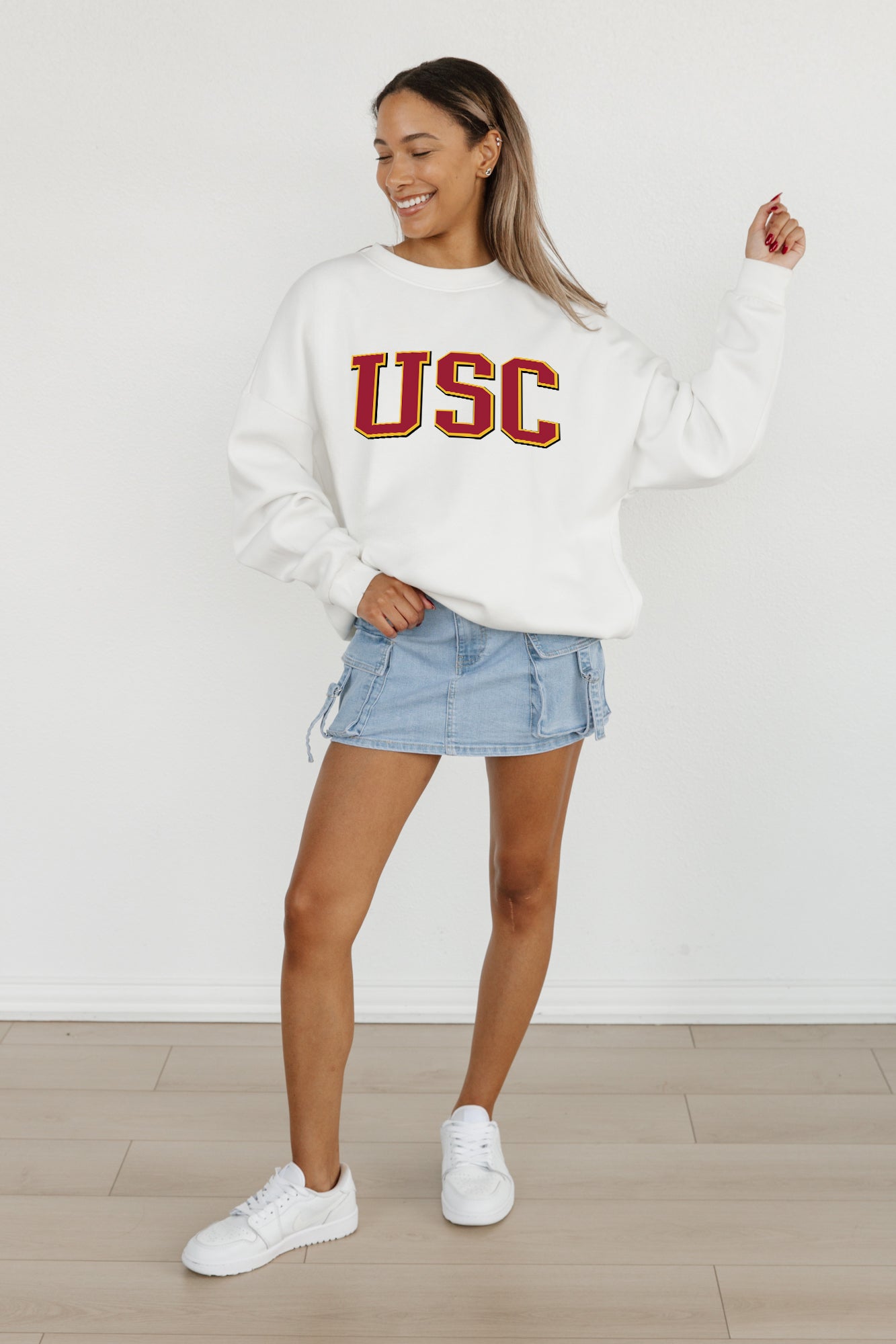 USC TROJANS ALL-STAR APPEAL PREMIUM FLEECE DROP SHOULDER CREWNECK PULLOVER BY MADI PREWETT TROUTT