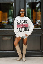 LOUISIANA RAGIN' CAJUNS FAIR CATCH PREMIUM FLEECE DROP SHOULDER CREWNECK PULLOVER