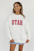 UTAH UTES ALL-STAR APPEAL PREMIUM FLEECE DROP SHOULDER CREWNECK PULLOVER BY MADI PREWETT TROUTT