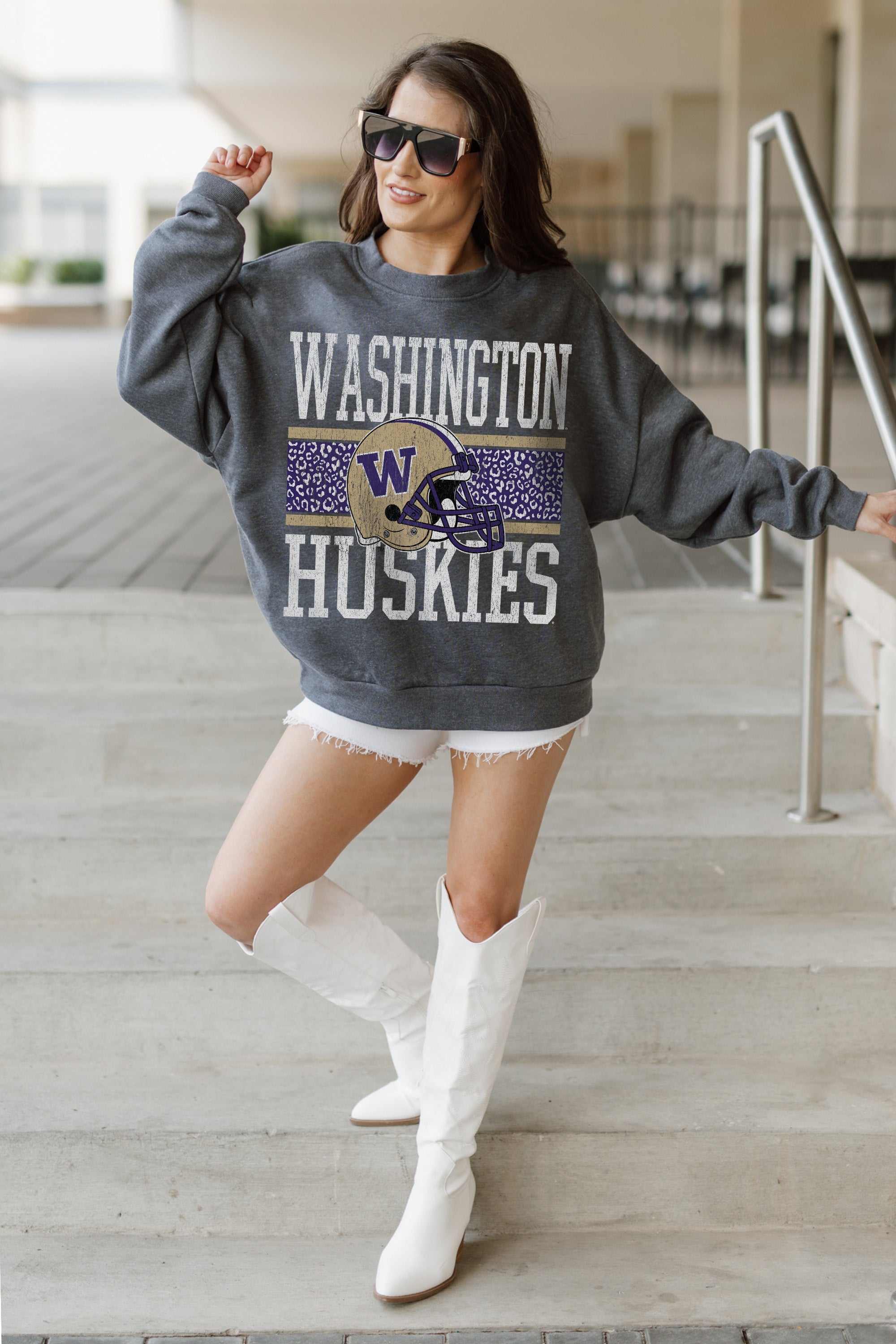 WASHINGTON HUSKIES WILD TAILGATE PREMIUM FLEECE DROP SHOULDER CREWNECK PULLOVER