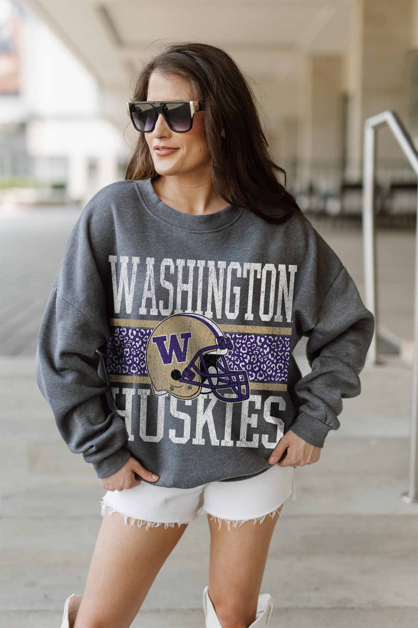 WASHINGTON HUSKIES WILD TAILGATE PREMIUM FLEECE DROP SHOULDER CREWNECK PULLOVER