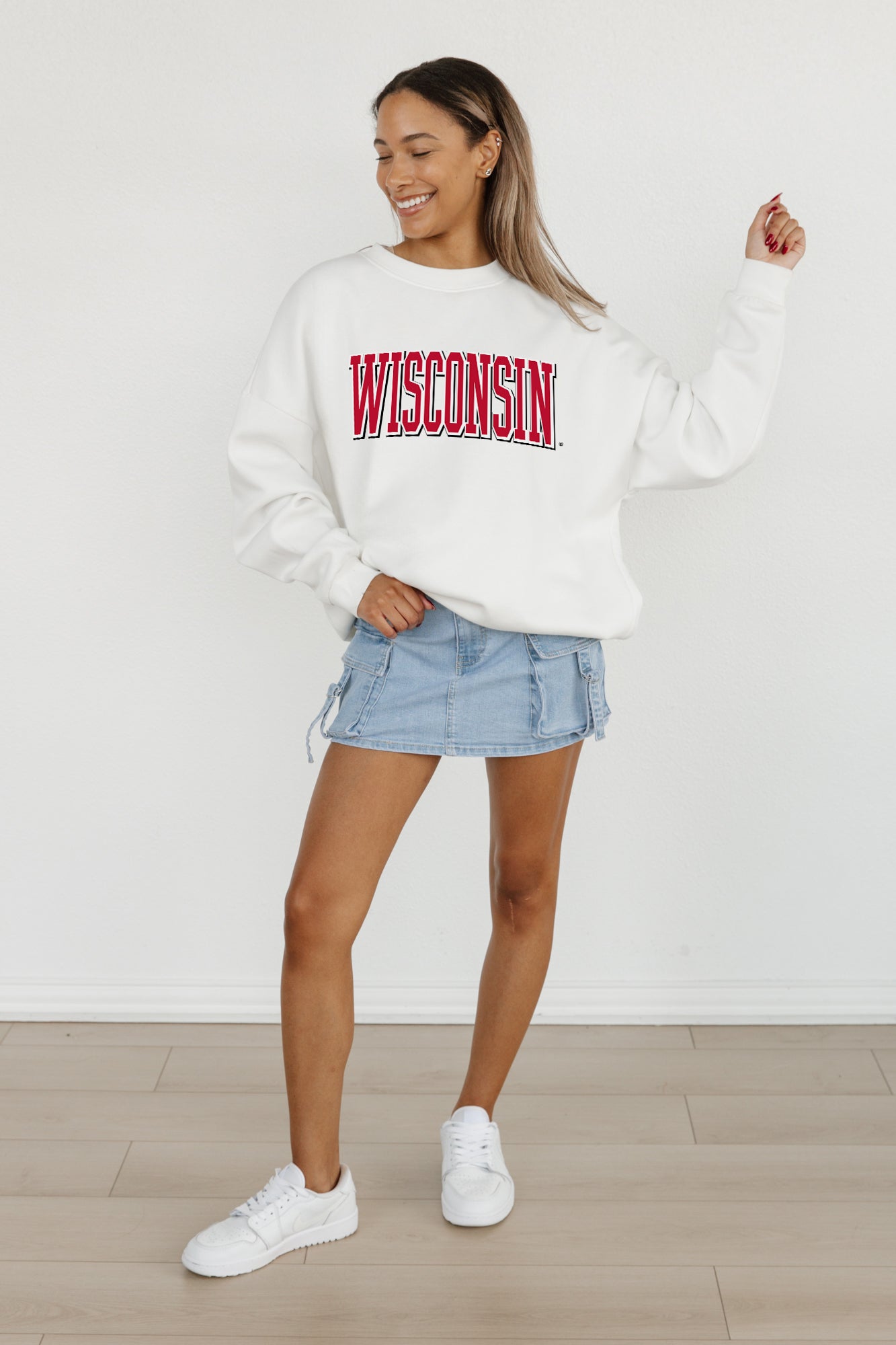 WISCONSIN BADGERS ALL-STAR APPEAL PREMIUM FLEECE DROP SHOULDER CREWNECK PULLOVER BY MADI PREWETT TROUTT