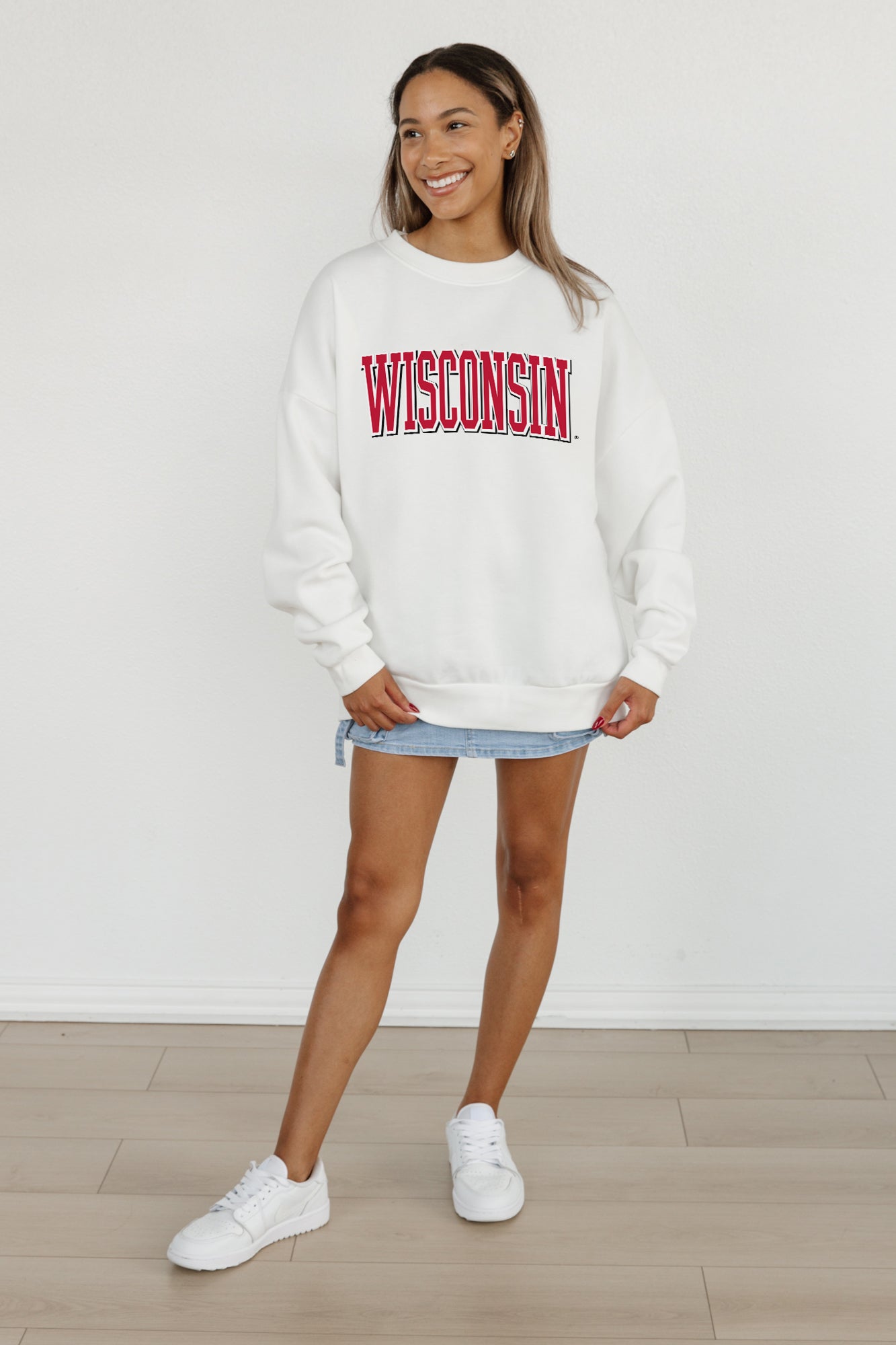 WISCONSIN BADGERS ALL-STAR APPEAL PREMIUM FLEECE DROP SHOULDER CREWNECK PULLOVER BY MADI PREWETT TROUTT