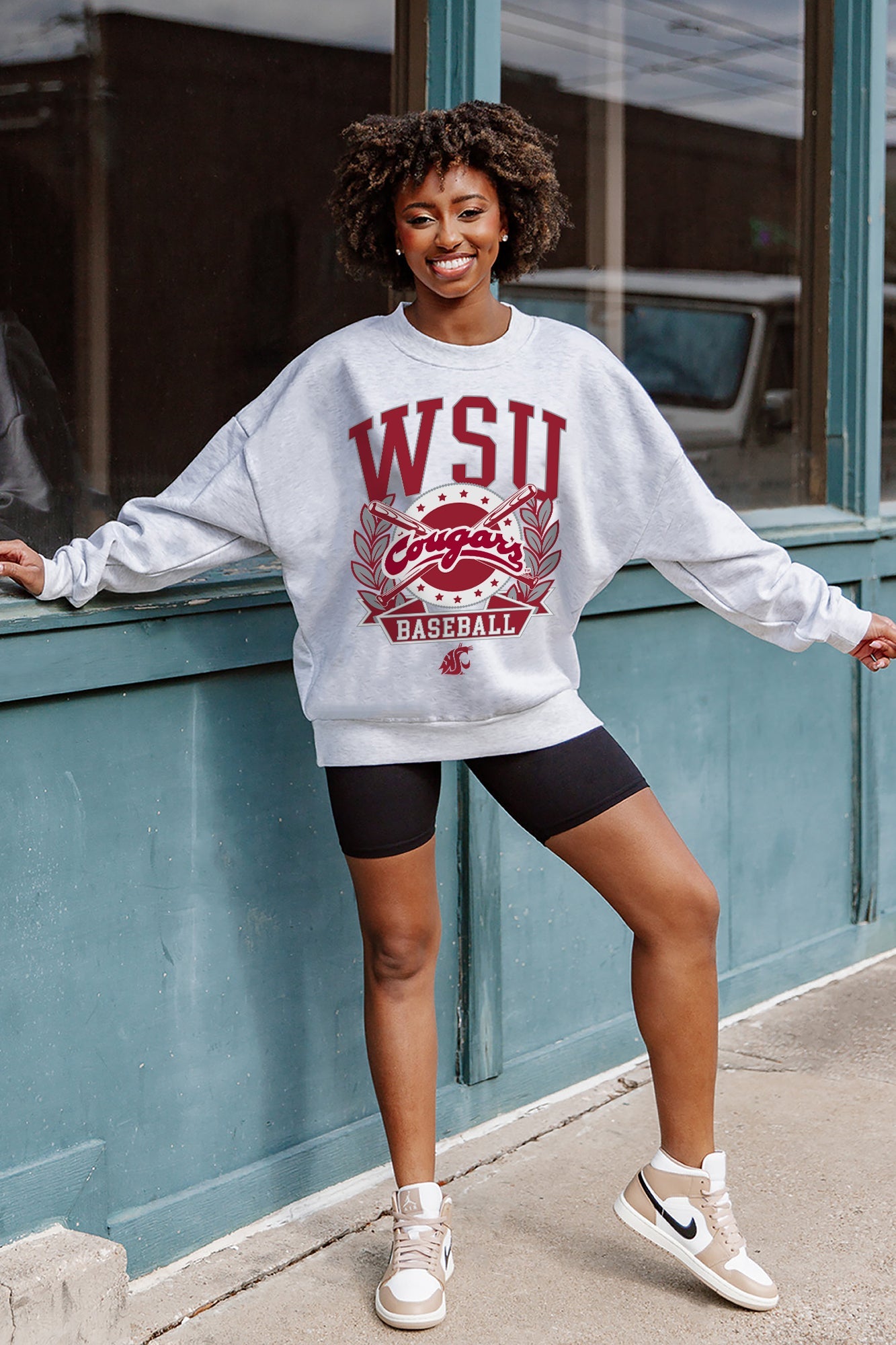 WASHINGTON STATE COUGARS BASES LOADED PREMIUM FLEECE DROP SHOULDER CREWNECK PULLOVER