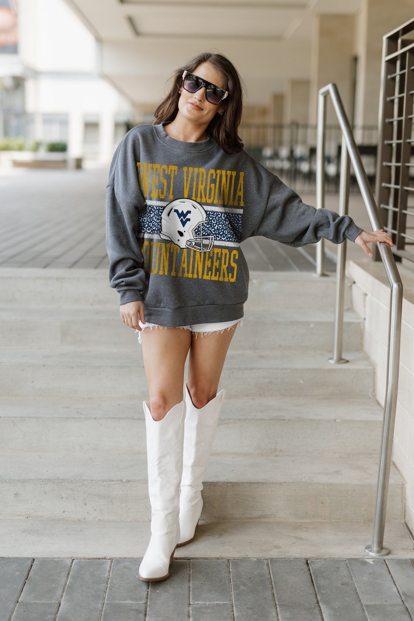 WEST VIRGINIA MOUNTAINEERS WILD TAILGATE PREMIUM FLEECE DROP SHOULDER CREWNECK PULLOVER