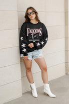 ATLANTA FALCONS GAMEDAY GLIMMER EMBELLISHED STAR SLEEVE CREWNECK PULLOVER