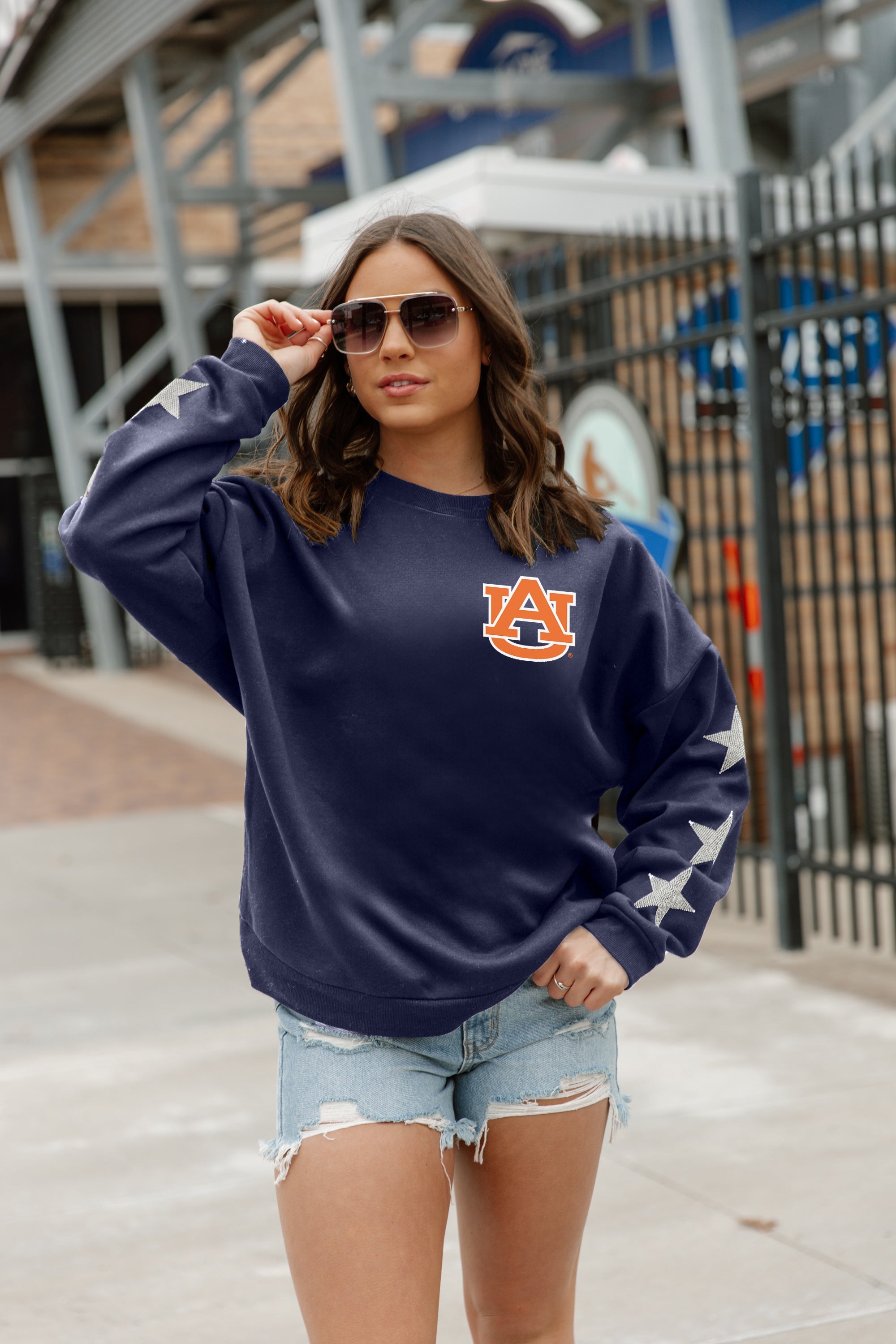 AUBURN TIGERS DEDICATION EMBELLISHED STAR SLEEVE CREWNECK PULLOVER