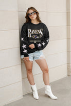 BALTIMORE RAVENS GAMEDAY GLIMMER EMBELLISHED STAR SLEEVE CREWNECK PULLOVER