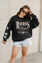 BALTIMORE RAVENS GAMEDAY GLIMMER EMBELLISHED STAR SLEEVE CREWNECK PULLOVER