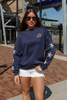 BUCKNELL BISON DEDICATION EMBELLISHED STAR SLEEVE CREWNECK PULLOVER