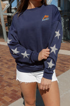 BUCKNELL BISON DEDICATION EMBELLISHED STAR SLEEVE CREWNECK PULLOVER