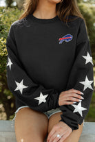 BUFFALO BILLS RADIANT ENERGY EMBELLISHED STAR SLEEVE CREWNECK PULLOVER IN BLACK