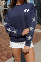 BYU COUGARS DEDICATION EMBELLISHED STAR SLEEVE CREWNECK PULLOVER