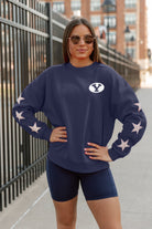 BYU COUGARS DEDICATION EMBELLISHED STAR SLEEVE CREWNECK PULLOVER