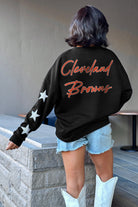 CLEVELAND BROWNS RADIANT ENERGY EMBELLISHED STAR SLEEVE CREWNECK PULLOVER IN BLACK