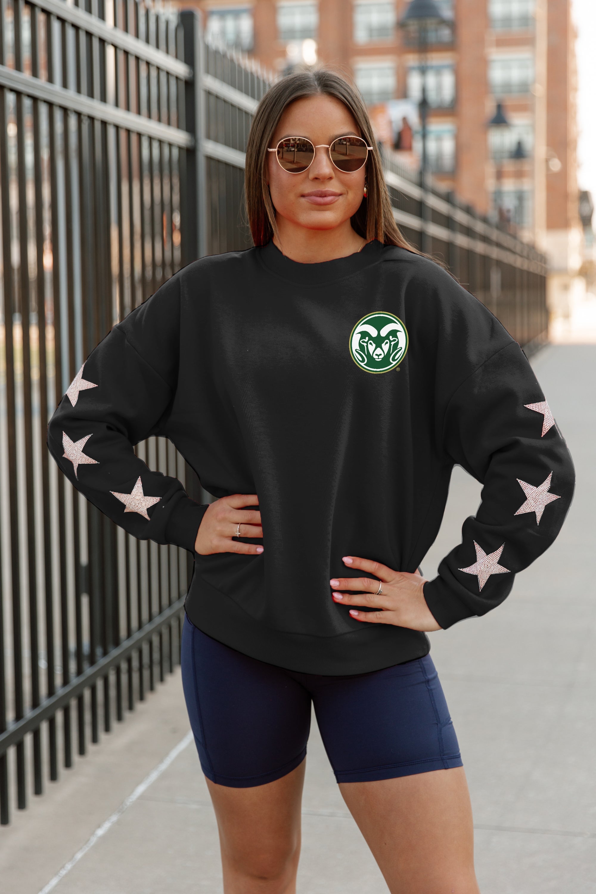 COLORADO STATE RAMS DEDICATION EMBELLISHED STAR SLEEVE CREWNECK PULLOVER