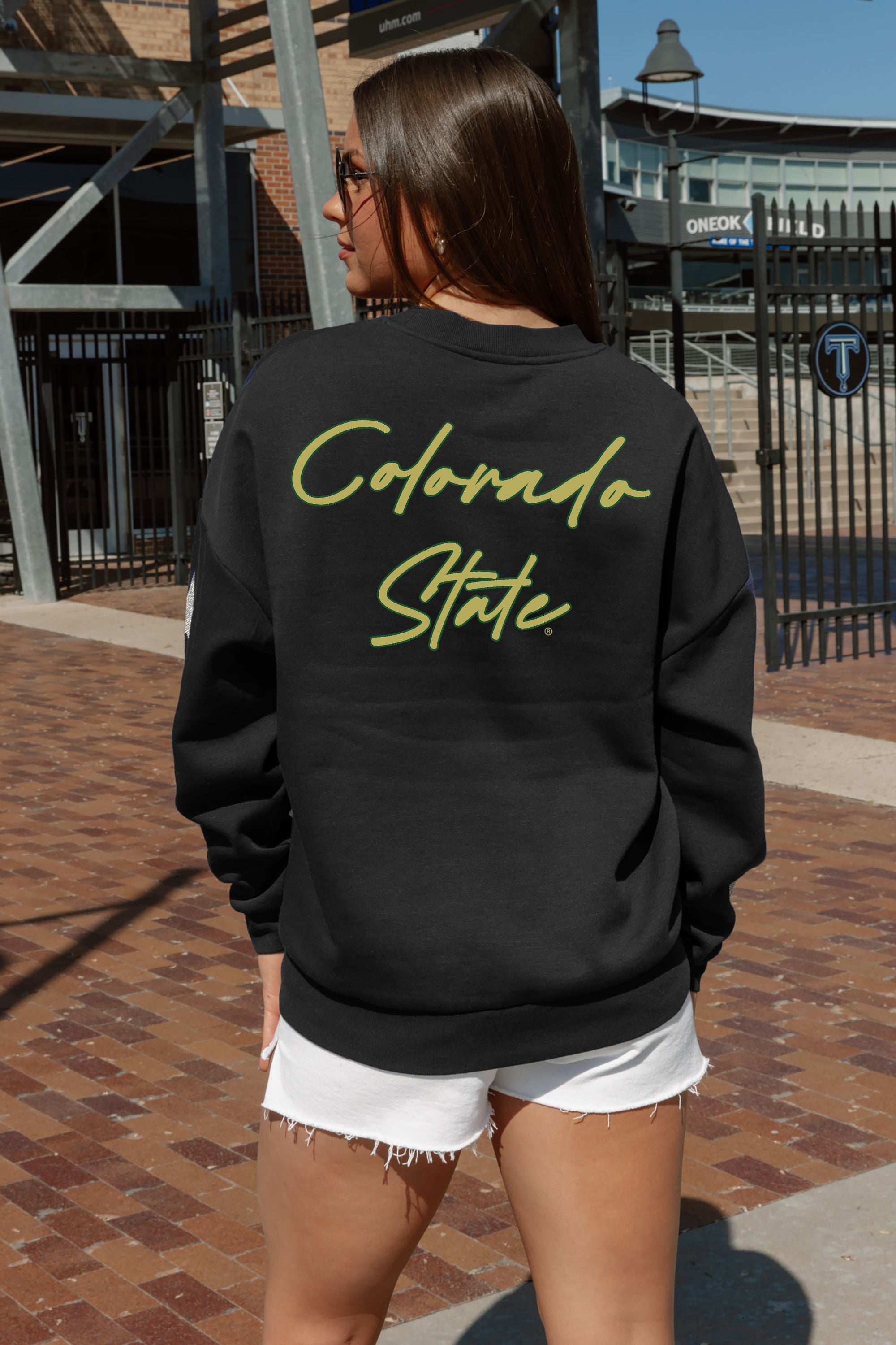 COLORADO STATE RAMS DEDICATION EMBELLISHED STAR SLEEVE CREWNECK PULLOVER