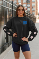 DUKE BLUE DEVILS DEDICATION EMBELLISHED STAR SLEEVE CREWNECK PULLOVER