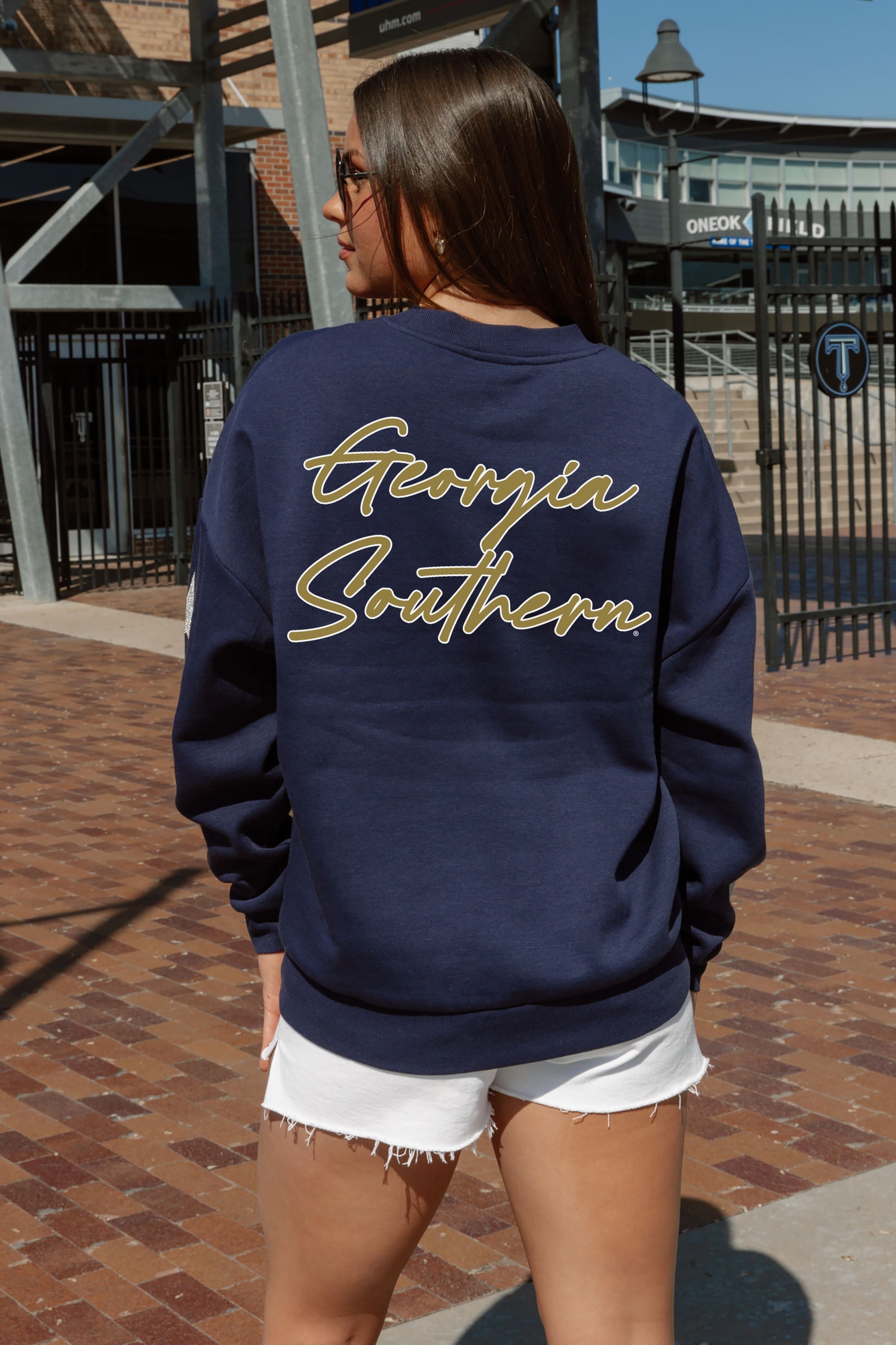 GEORGIA SOUTHERN EAGLES DEDICATION EMBELLISHED STAR SLEEVE CREWNECK PULLOVER