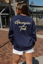 GEORGIA TECH YELLOW JACKETS DEDICATION EMBELLISHED STAR SLEEVE CREWNECK PULLOVER