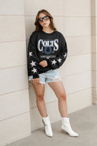 INDIANAPOLIS COLTS GAMEDAY GLIMMER EMBELLISHED STAR SLEEVE CREWNECK PULLOVER