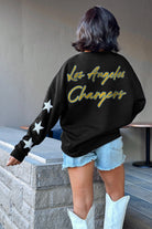 LOS ANGELES CHARGERS RADIANT ENERGY EMBELLISHED STAR SLEEVE CREWNECK PULLOVER IN BLACK