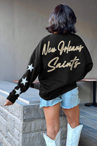 NEW ORLEANS SAINTS RADIANT ENERGY EMBELLISHED STAR SLEEVE CREWNECK PULLOVER