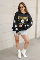 PITTSBURGH STEELERS GAMEDAY GLIMMER EMBELLISHED STAR SLEEVE CREWNECK PULLOVER