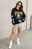 PITTSBURGH STEELERS GAMEDAY GLIMMER EMBELLISHED STAR SLEEVE CREWNECK PULLOVER