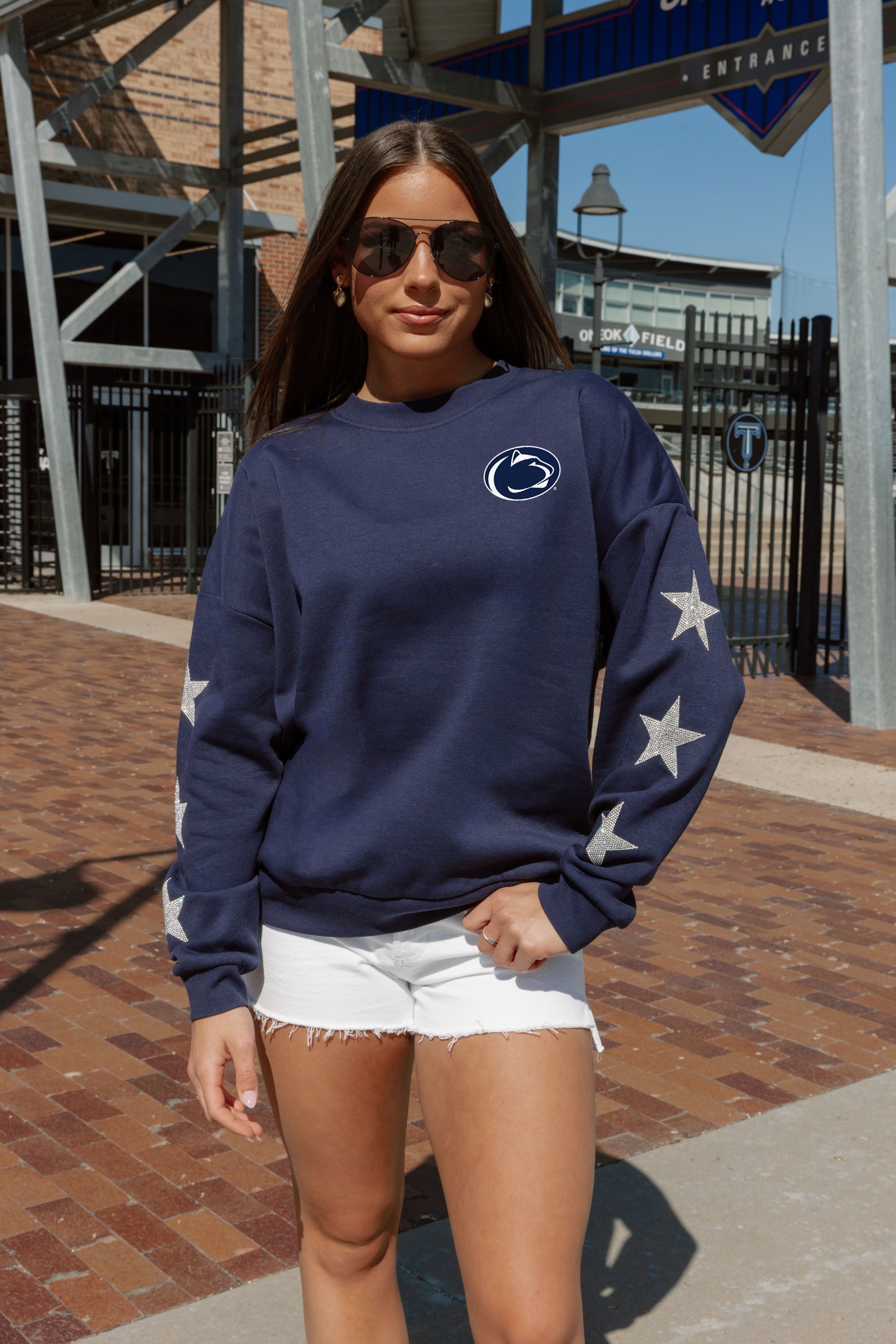 PENN STATE NITTANY LIONS DEDICATION EMBELLISHED STAR SLEEVE CREWNECK PULLOVER