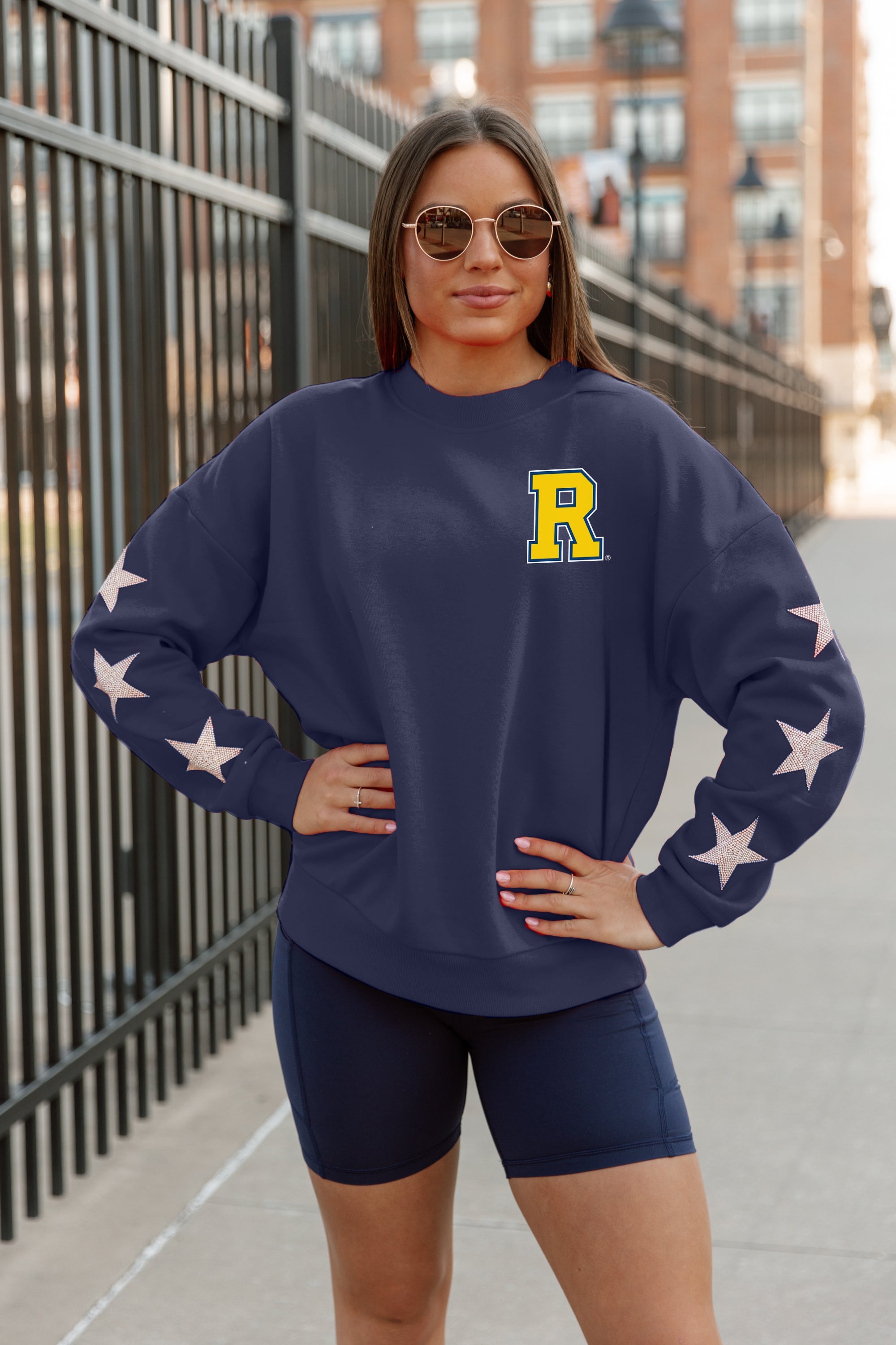 ROCHESTER YELLOWJACKETS DEDICATION EMBELLISHED STAR SLEEVE CREWNECK PULLOVER