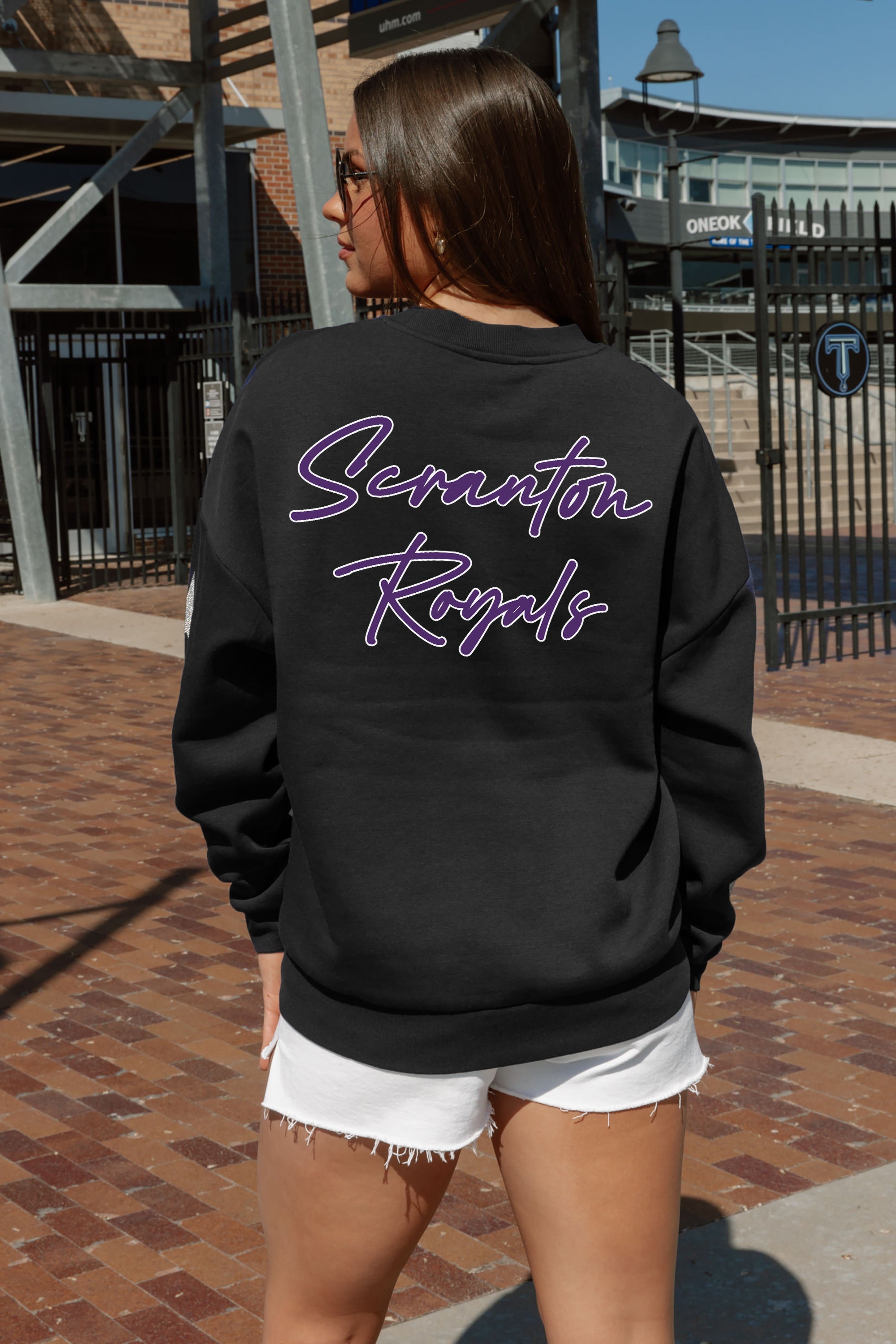 SCRANTON ROYALS DEDICATION EMBELLISHED STAR SLEEVE CREWNECK PULLOVER