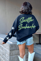 SEATTLE SEAHAWKS RADIANT ENERGY EMBELLISHED STAR SLEEVE CREWNECK PULLOVER