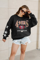 SAN FRANCISCO 49ERS GAMEDAY GLIMMER EMBELLISHED STAR SLEEVE CREWNECK PULLOVER