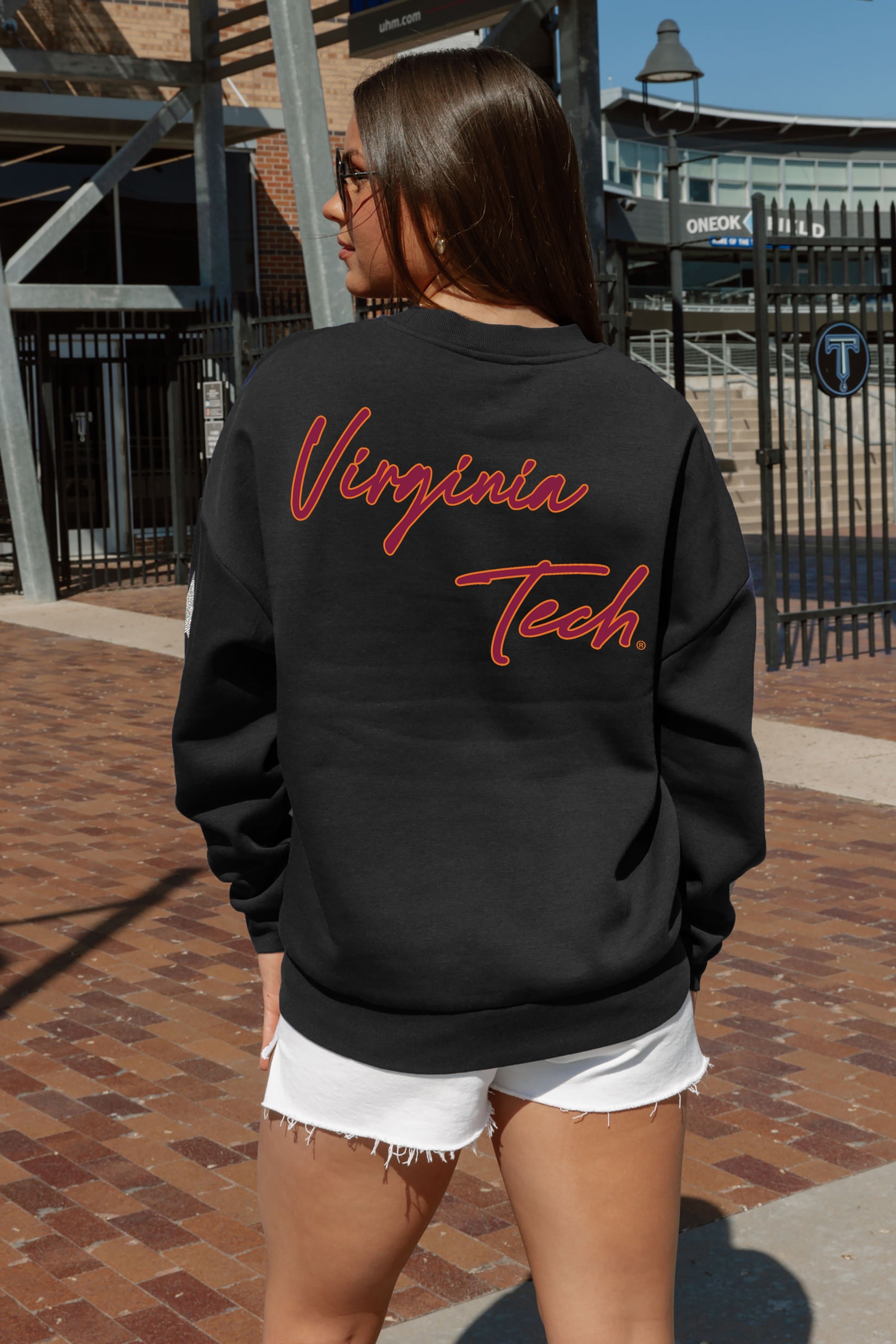 VIRGINIA TECH HOKIES DEDICATION EMBELLISHED STAR SLEEVE CREWNECK PULLOVER